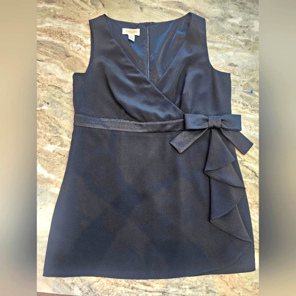 Talbots Black Sleeveless Wrap Top with Bow & Ruffle Size 10
